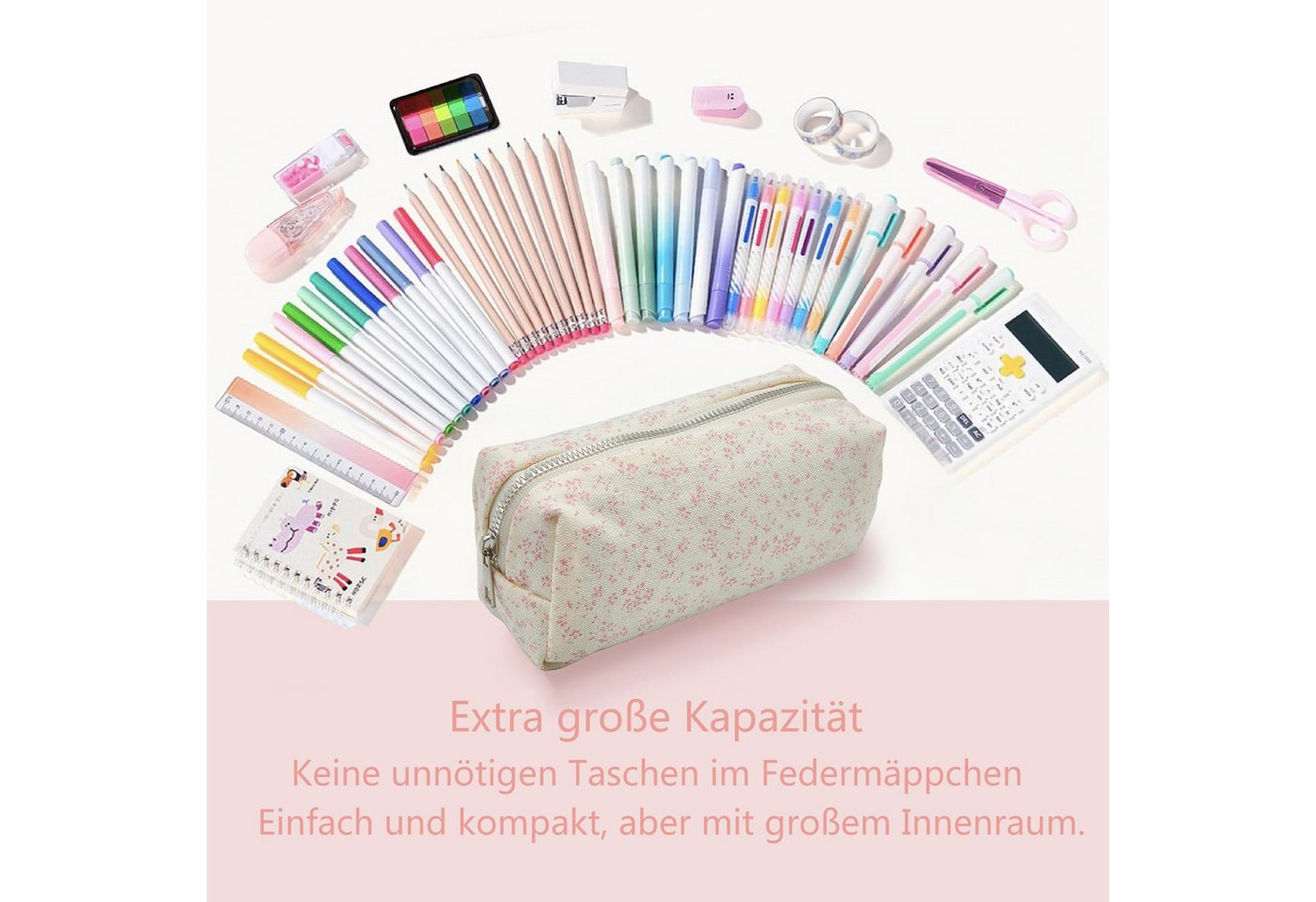 Agger Federmäppchen Federtasche mit Reißverschluss, Mäppchen mit Aesthetic Blumen, Kosmetiktasche und Geldtasche für Schule Büro – Bild 3 von 5