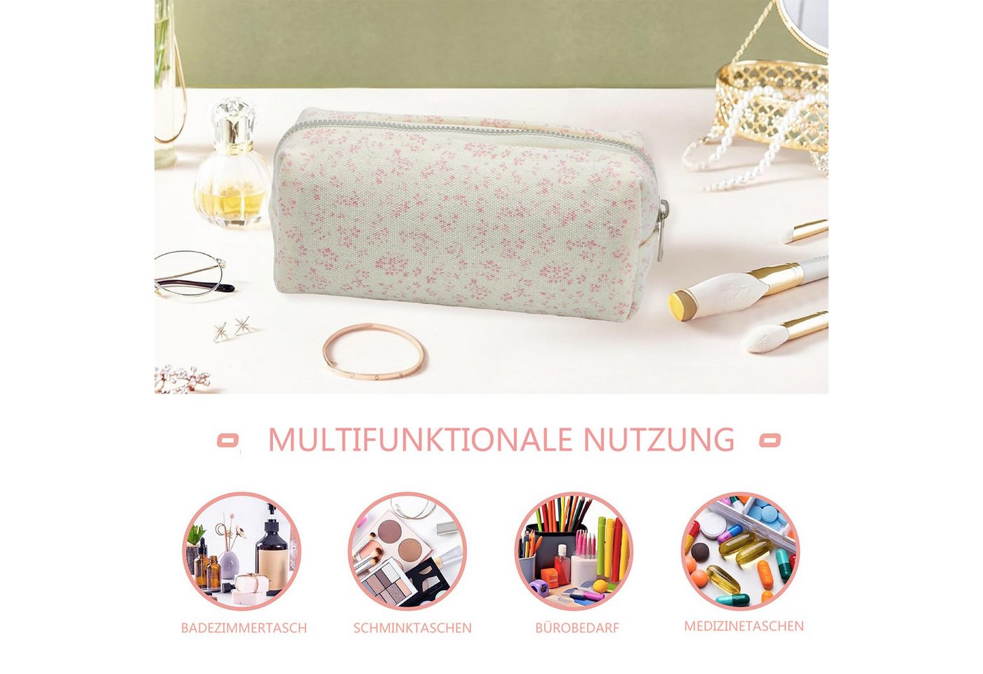 Agger Federmäppchen Federtasche mit Reißverschluss, Mäppchen mit Aesthetic Blumen, Kosmetiktasche und Geldtasche für Schule Büro – Bild 4 von 5