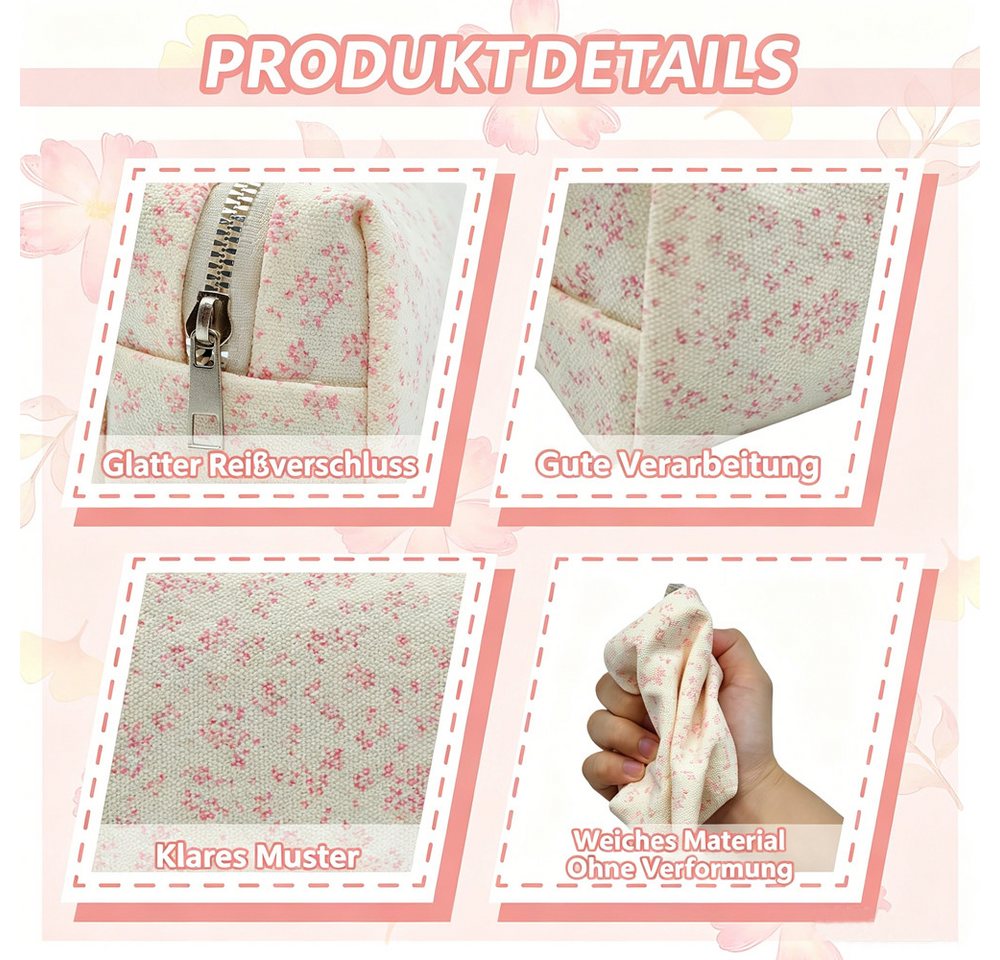 Agger Federmäppchen Federtasche mit Reißverschluss, Mäppchen mit Aesthetic Blumen, Kosmetiktasche und Geldtasche für Schule Büro – Bild 5 von 5