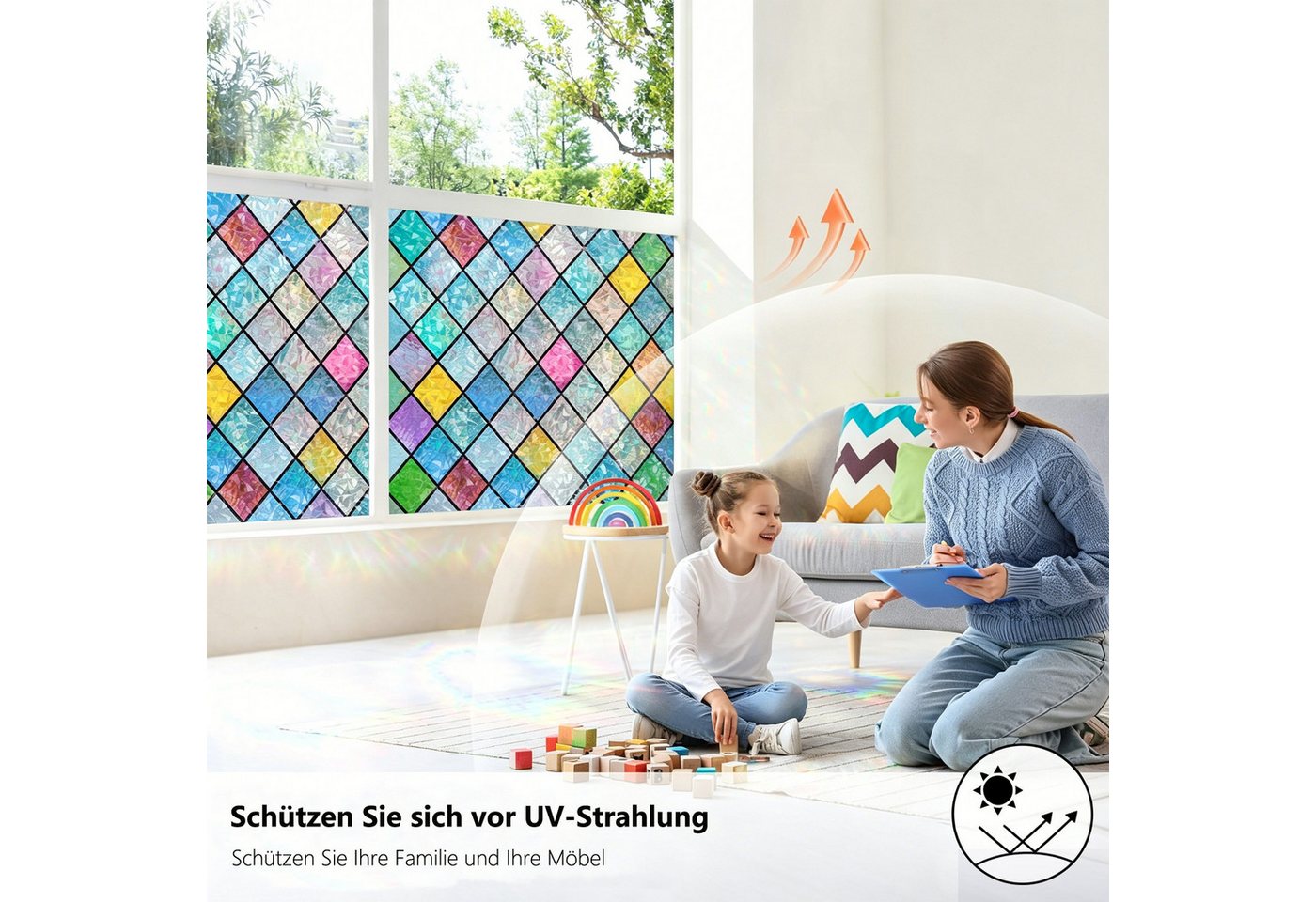 Agger Fensterfolie Blickdicht Selbsthaftende, Sichtschutzfolie Fenster Raute Bunt, 3D Regenbogen Folie Fenster Statisch Haftend ohne Klebstoff – Bild 4 von 5