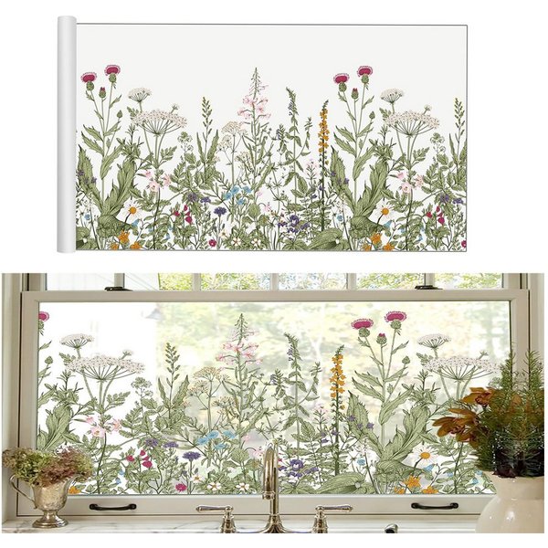 Agger Fensterfolie Selbsthaftend,abziehbare DIY-Sticker mit statischer Haftung, bunte Blumenaufkleber, Fenster Sichtschutzfolie,Balkontür Fenster