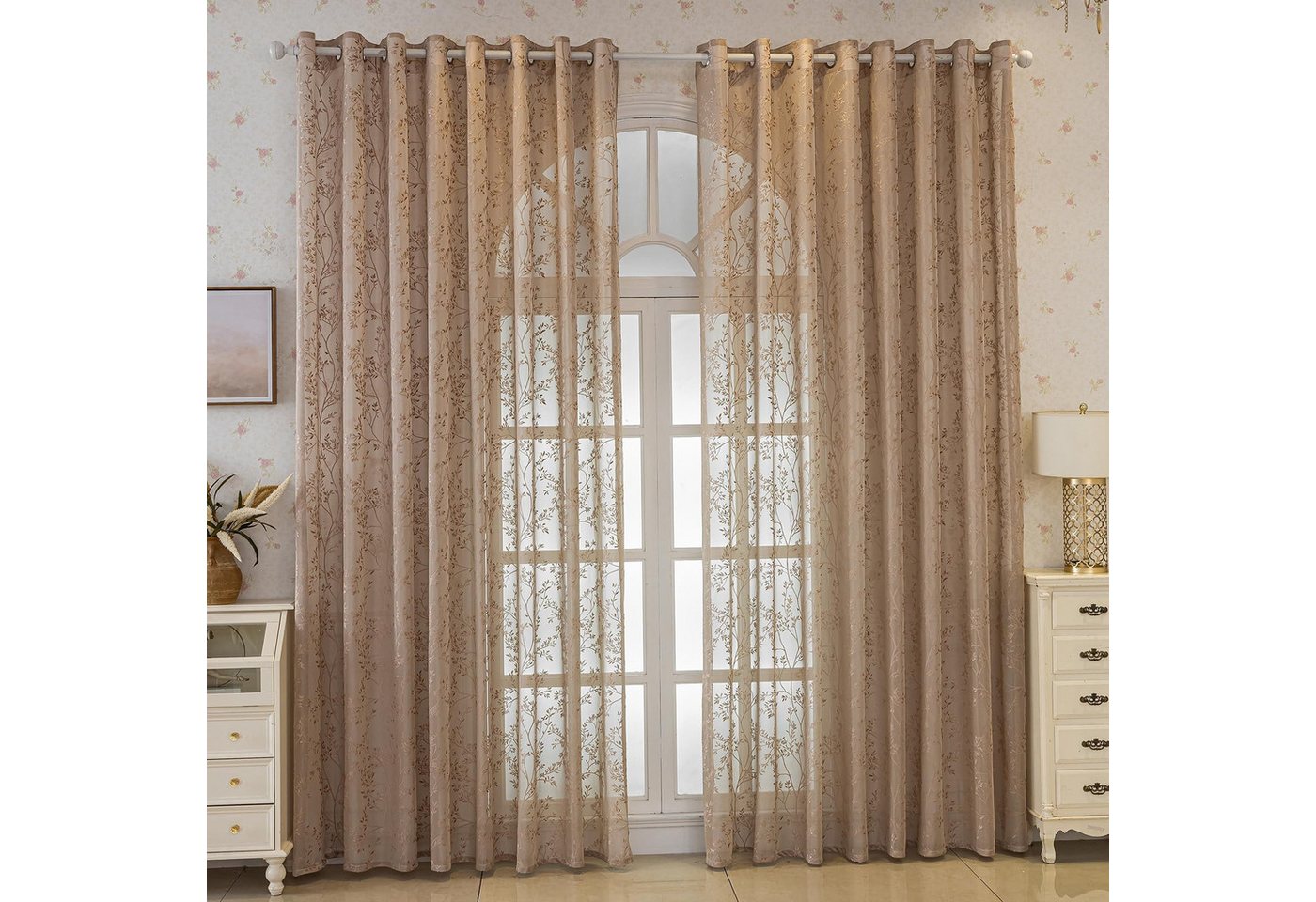 Agger Gardine Spitze Voile Gardinen,Jacquard-Vorhänge mit Metallösen 1 Artikel (1 St), Geeignet für Wohnzimmer/Schlafzimmer: Transparente Schiebegardinen – Bild 3 von 5