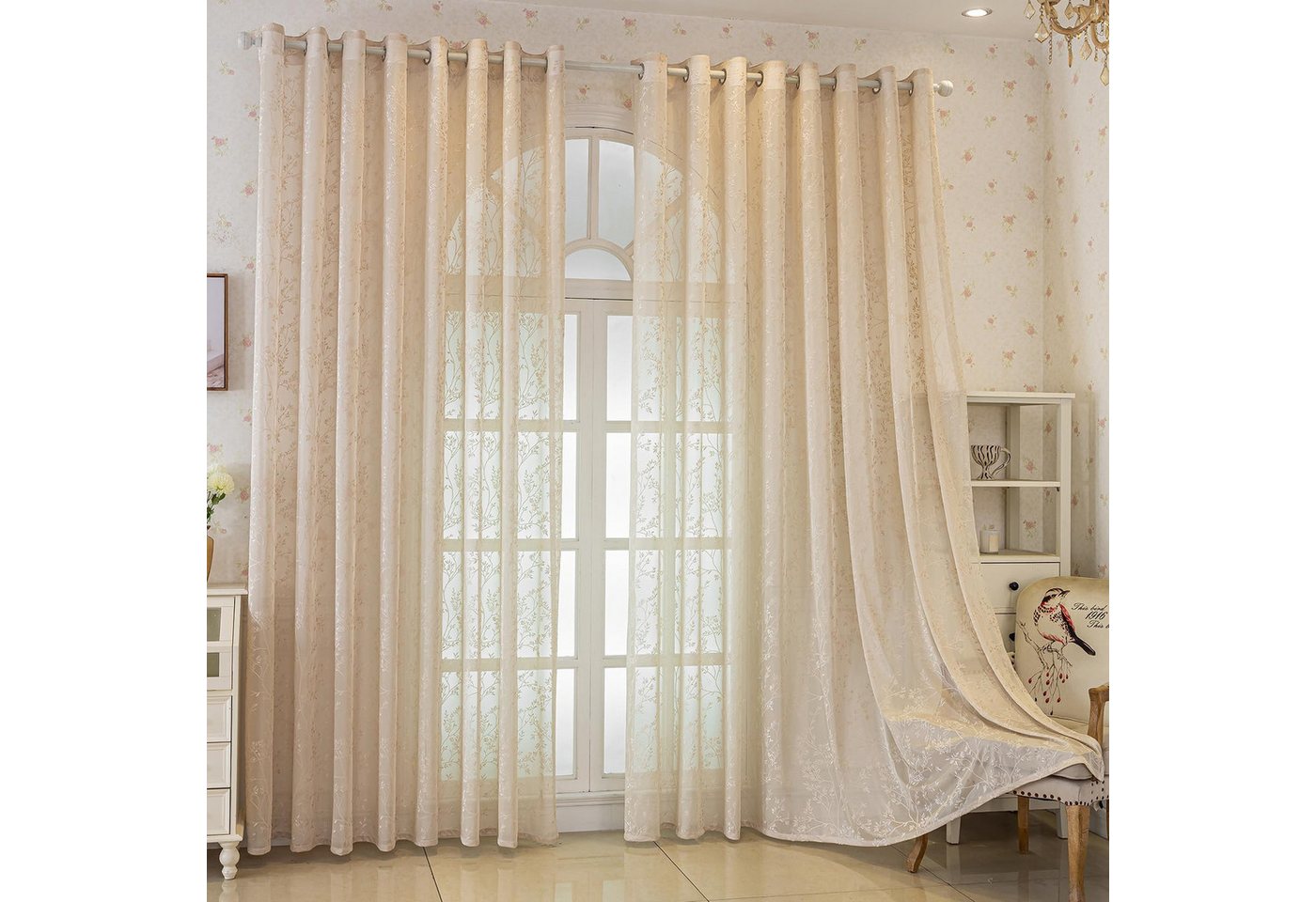 Agger Gardine Spitze Voile Gardinen,Jacquard-Vorhänge mit Metallösen 1 Artikel (1 St), Geeignet für Wohnzimmer/Schlafzimmer: Transparente Schiebegardinen – Bild 2 von 5