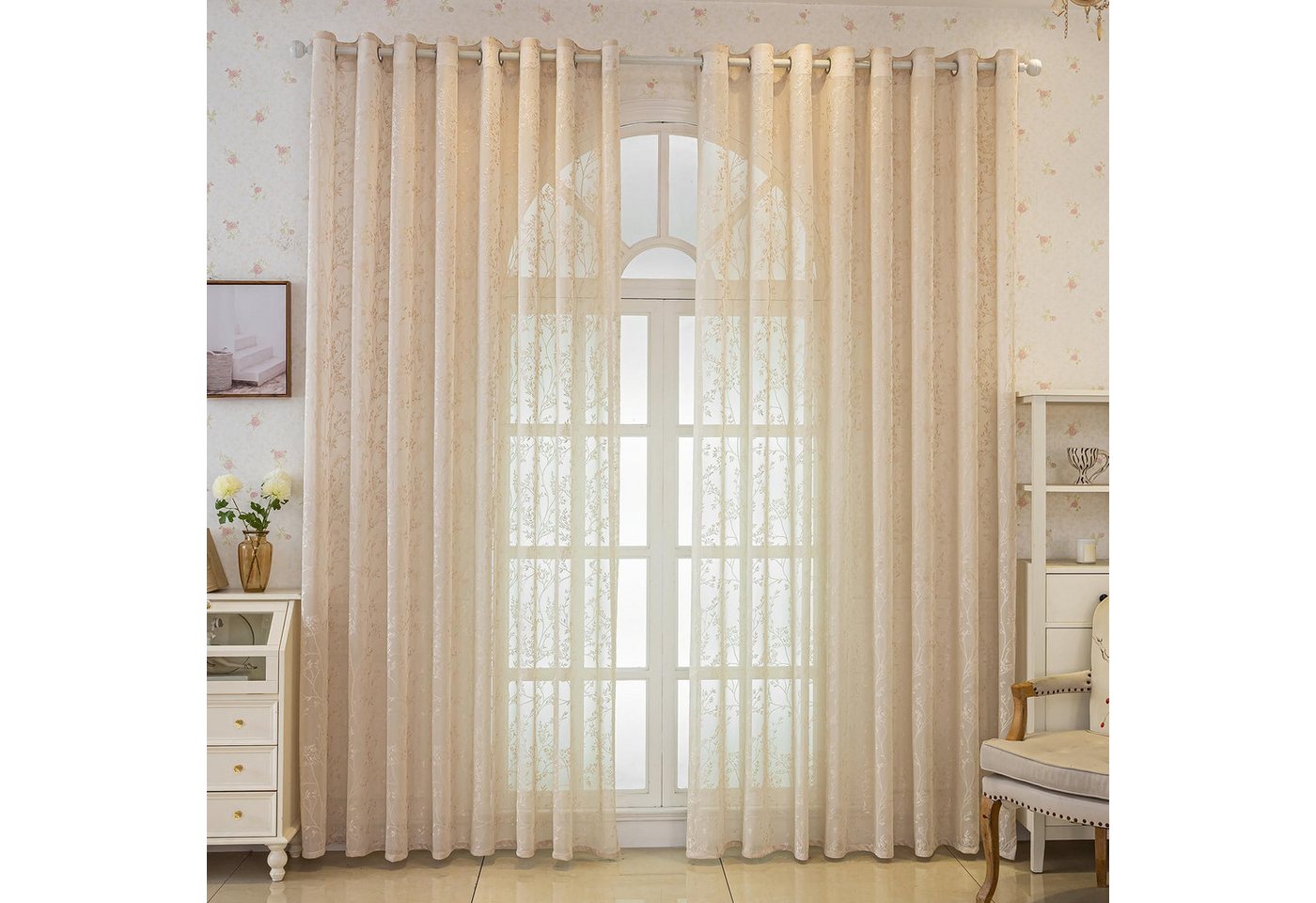 Agger Gardine Spitze Voile Gardinen,Jacquard-Vorhänge mit Metallösen 1 Artikel (1 St), Geeignet für Wohnzimmer/Schlafzimmer: Transparente Schiebegardinen – Bild 3 von 5
