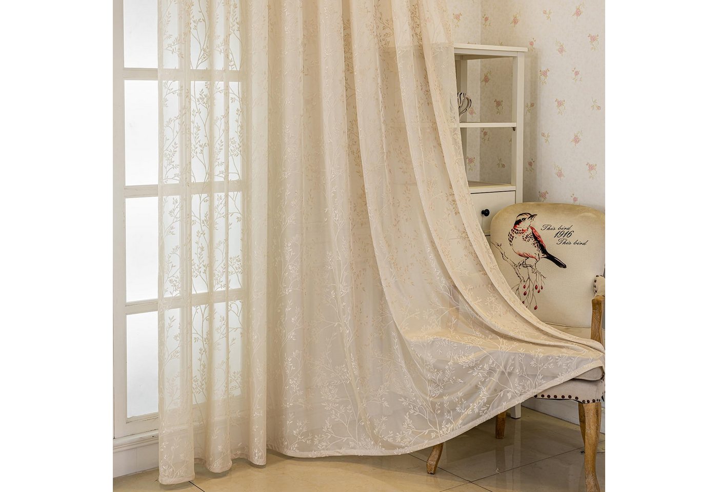 Agger Gardine Spitze Voile Gardinen,Jacquard-Vorhänge mit Metallösen 1 Artikel (1 St), Geeignet für Wohnzimmer/Schlafzimmer: Transparente Schiebegardinen – Bild 5 von 5