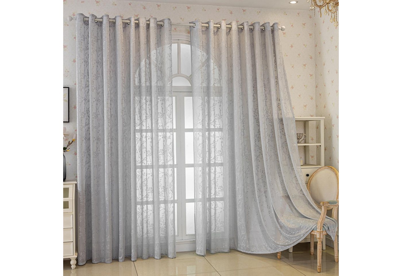 Agger Gardine Spitze Voile Gardinen,Jacquard-Vorhänge mit Metallösen 1 Artikel (1 St), Geeignet für Wohnzimmer/Schlafzimmer: Transparente Schiebegardinen – Bild 2 von 5
