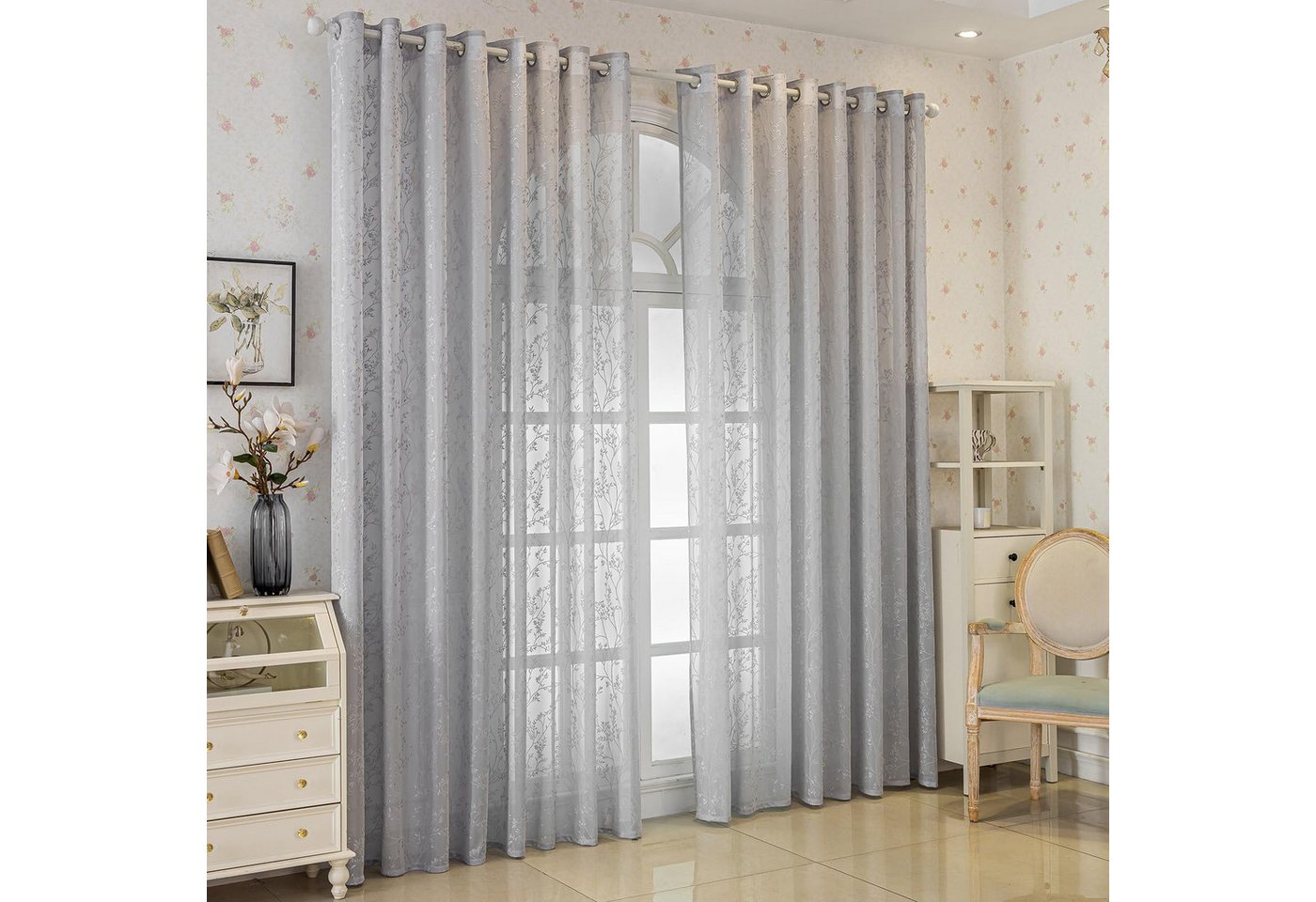 Agger Gardine Spitze Voile Gardinen,Jacquard-Vorhänge mit Metallösen 1 Artikel (1 St), Geeignet für Wohnzimmer/Schlafzimmer: Transparente Schiebegardinen – Bild 4 von 5