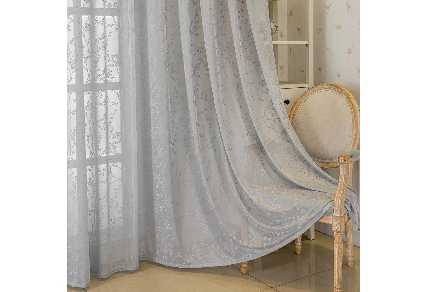 Agger Gardine Spitze Voile Gardinen,Jacquard-Vorhänge mit Metallösen 1 Artikel (1 St), Geeignet für Wohnzimmer/Schlafzimmer: Transparente Schiebegardinen – Bild 5 von 5