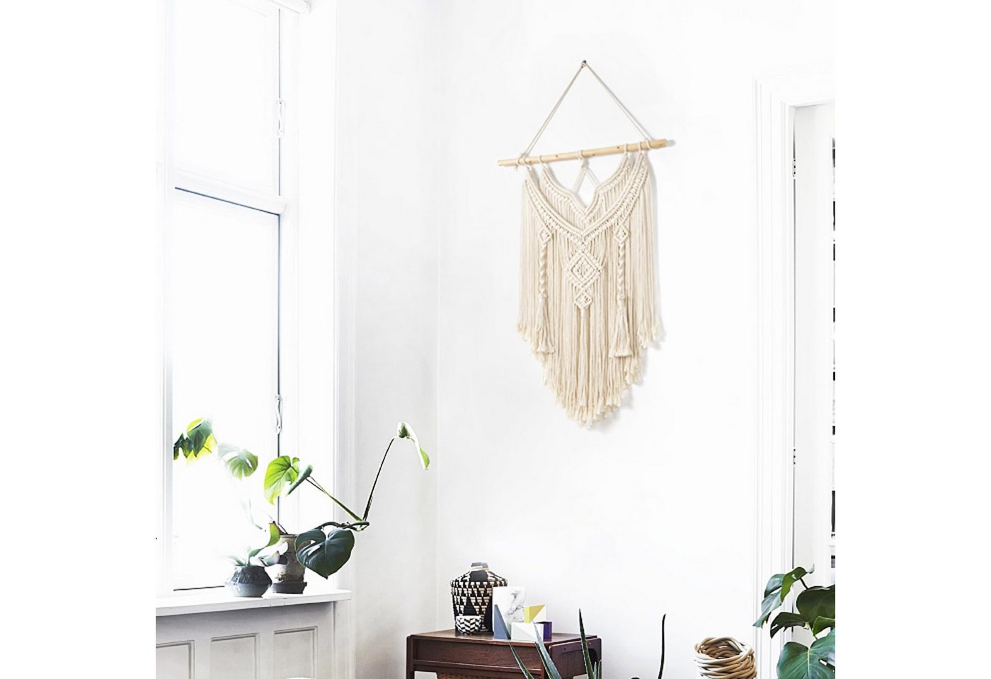Agger Hängedekoration Makramee Wandbehang Boho Deko Chic Treibholz Wandteppich Gewebte, Wanddeko Indie Room Apartment Schlafzimmer Geschenke – Bild 3 von 5