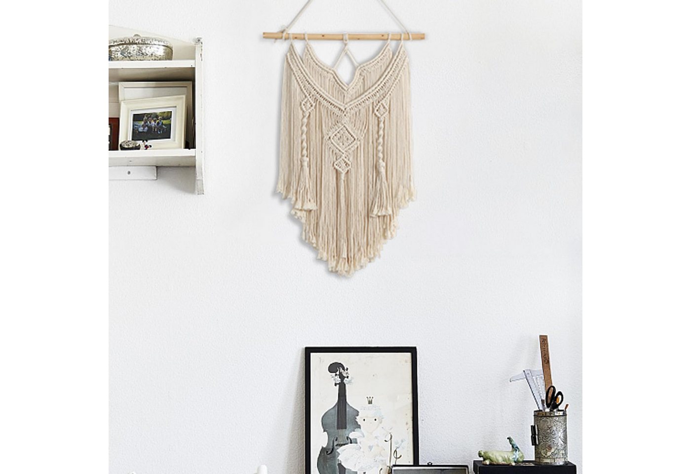 Agger Hängedekoration Makramee Wandbehang Boho Deko Chic Treibholz Wandteppich Gewebte, Wanddeko Indie Room Apartment Schlafzimmer Geschenke – Bild 4 von 5