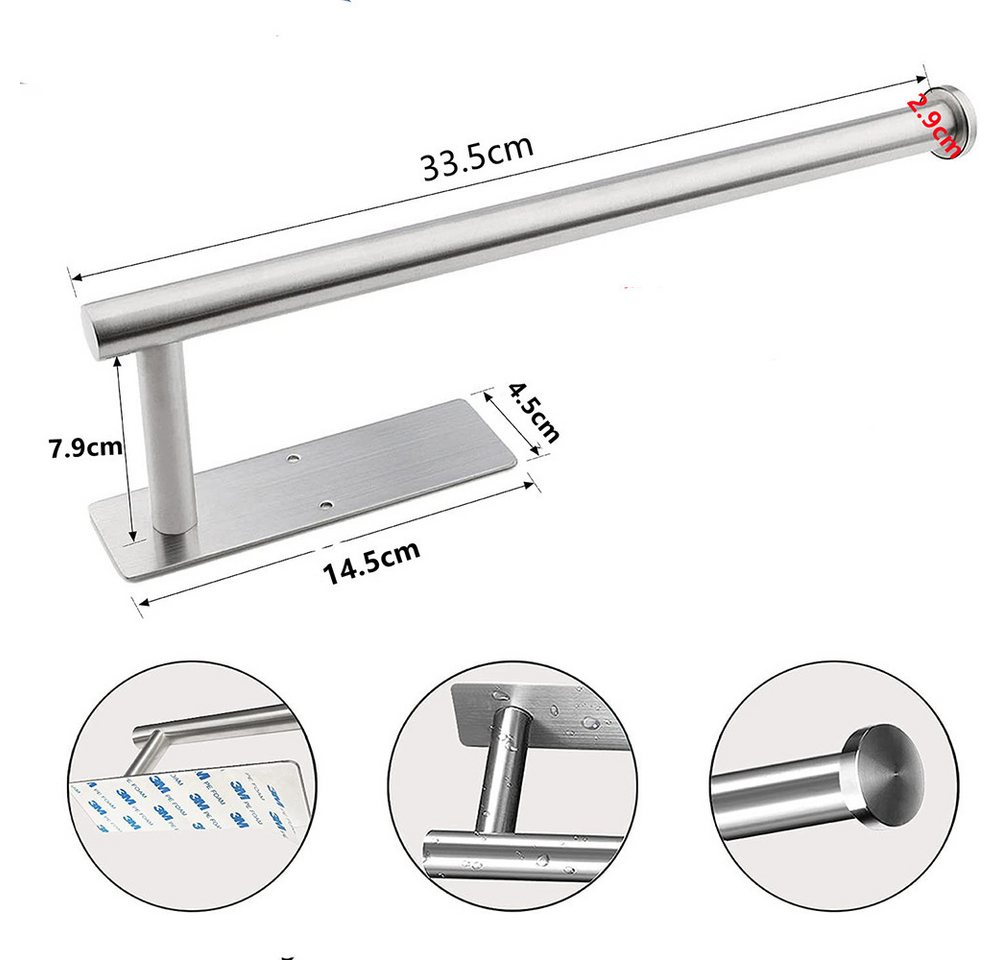 Agger Küchenrollenhalter Edelstahl Rollenhalter, Kein Bohren Küchenpapierhalter Unter Schrank, (1-St) – Bild 2 von 5