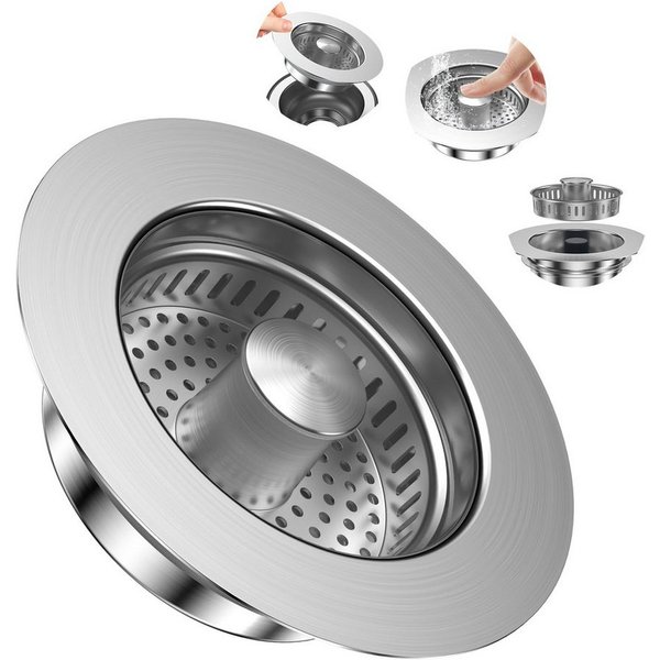 Agger Küchensieb Universal Siebkörbchen Abflusssieb Küchenspüle und Edelstahl, Waschbeckenstöpsel, 3-in-1 Pop-Up Edelstahl Abflussstopfen