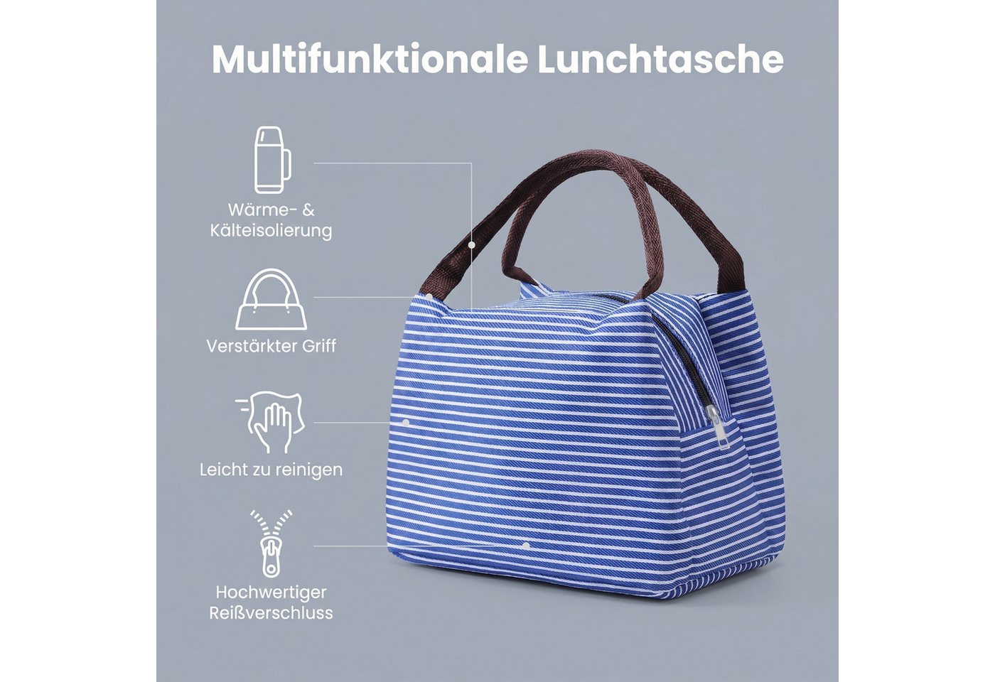 Agger Kühltasche Faltbar mit Folienfutter, Lunchbox Tasche, Lunchtasche Isoliert, Tragbar Lunchbag für Arbeit, Camping oder Reise Mittagessen – Bild 2 von 5