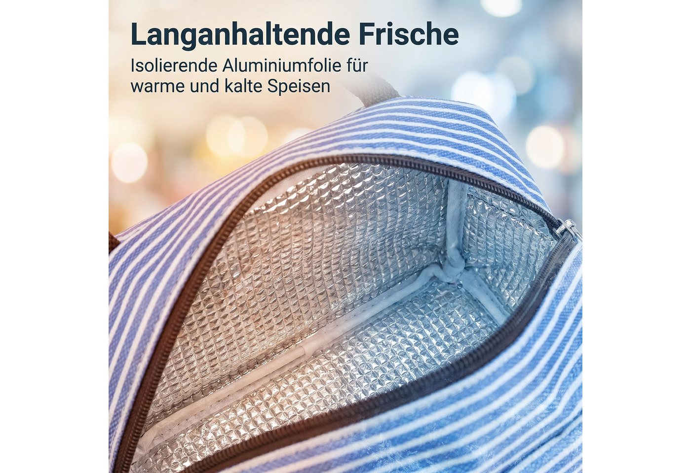 Agger Kühltasche Faltbar mit Folienfutter, Lunchbox Tasche, Lunchtasche Isoliert, Tragbar Lunchbag für Arbeit, Camping oder Reise Mittagessen – Bild 3 von 5