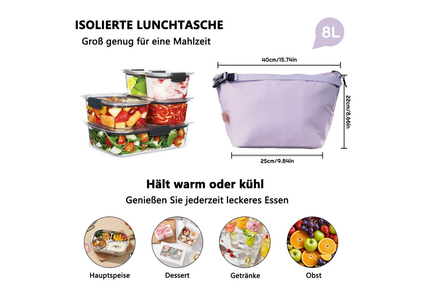 Agger Kühltasche Isolierte Lunch-Tasche mit dicker Folie, auslaufsichere Thermotasche, für Arbeit, Schule und Picknick, mit verstellbarem Schultergurt – Bild 3 von 5