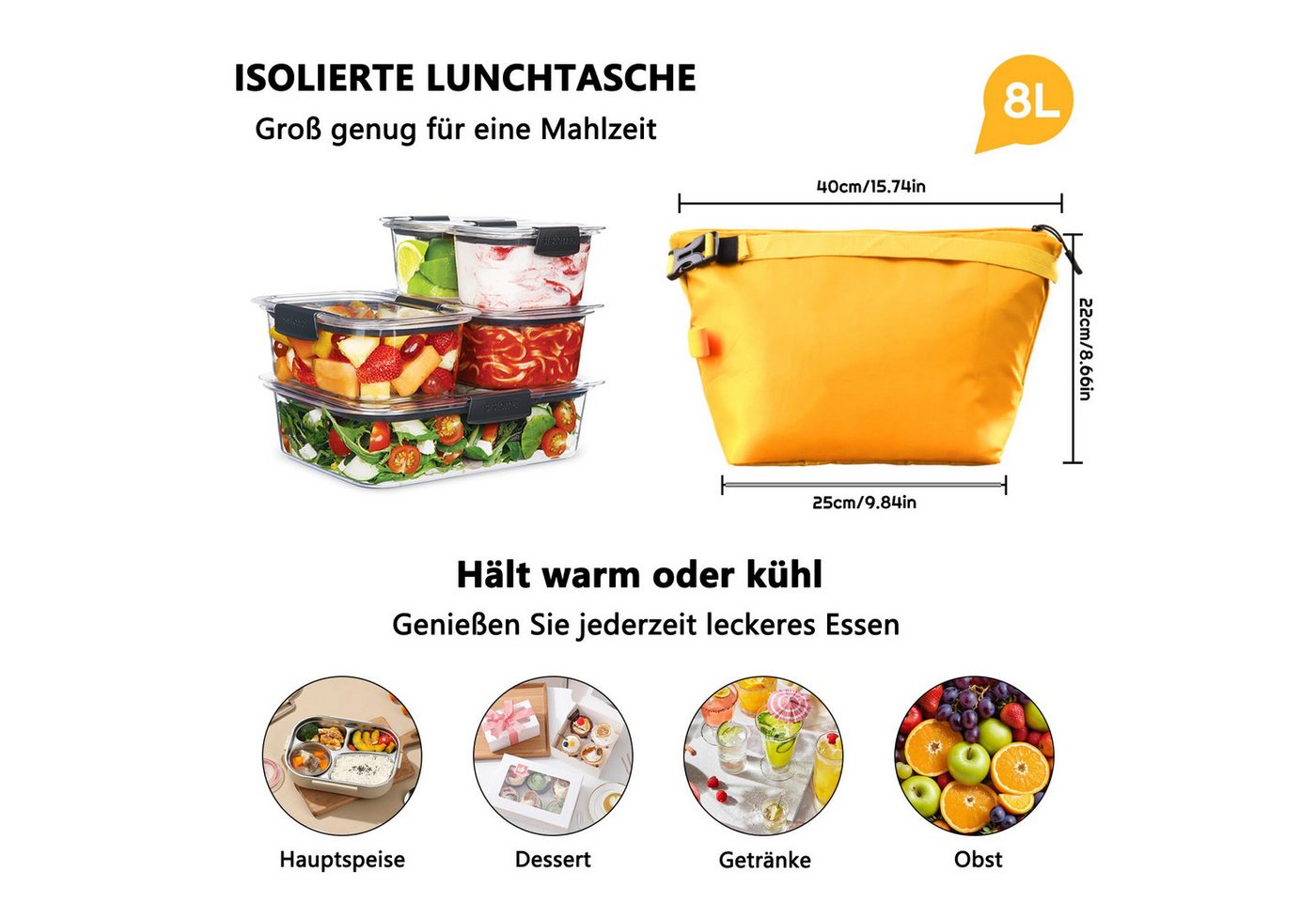 Agger Kühltasche Isolierte Lunch-Tasche mit dicker Folie, auslaufsichere Thermotasche, für Arbeit, Schule und Picknick, mit verstellbarem Schultergurt – Bild 4 von 5