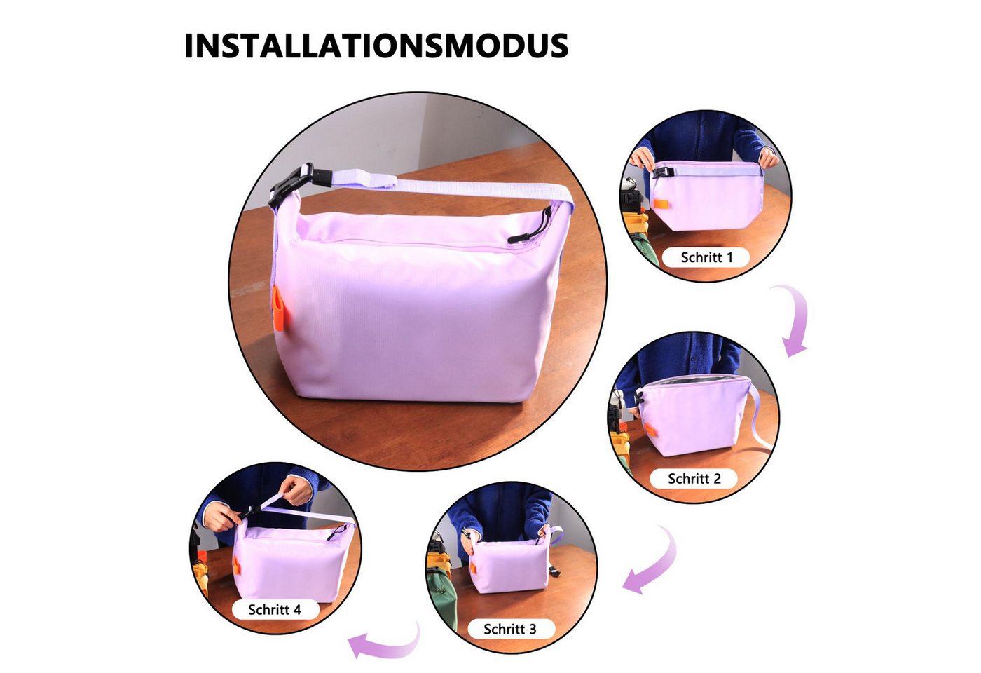 Agger Kühltasche Isolierte Lunch-Tasche mit dicker Folie, auslaufsichere Thermotasche, für Arbeit, Schule und Picknick, mit verstellbarem Schultergurt – Bild 4 von 5