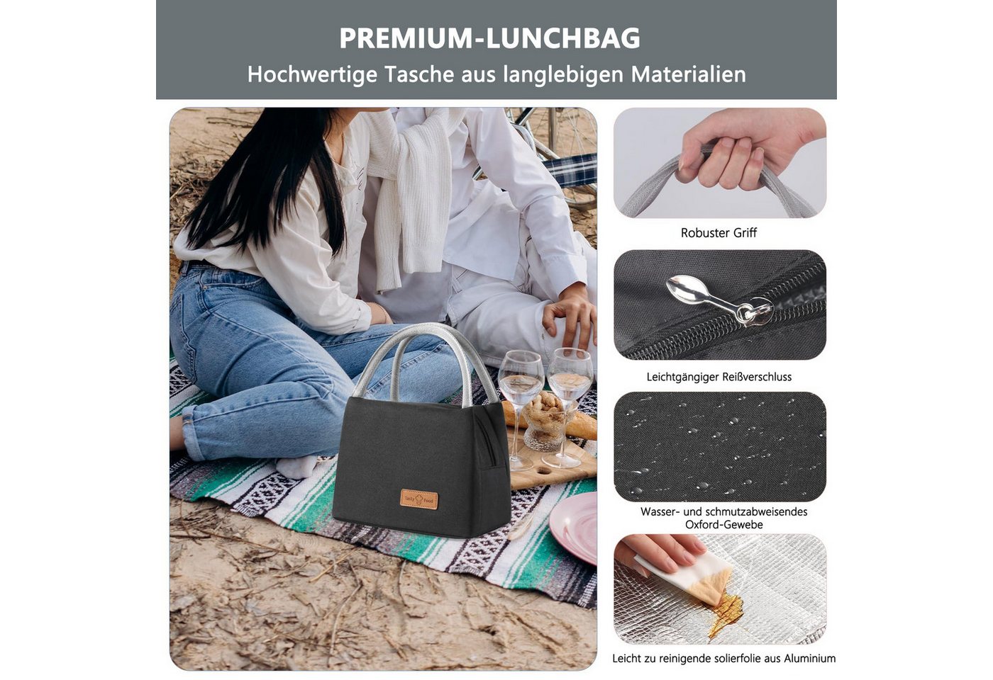 Agger Kühltasche Lunchtasche Isolierte Lunchbox Bag, Wasserdicht Vespertasche, Kühltasche Herren Damen,Tragbar wasserdichtes Lunch Tasche – Bild 3 von 5