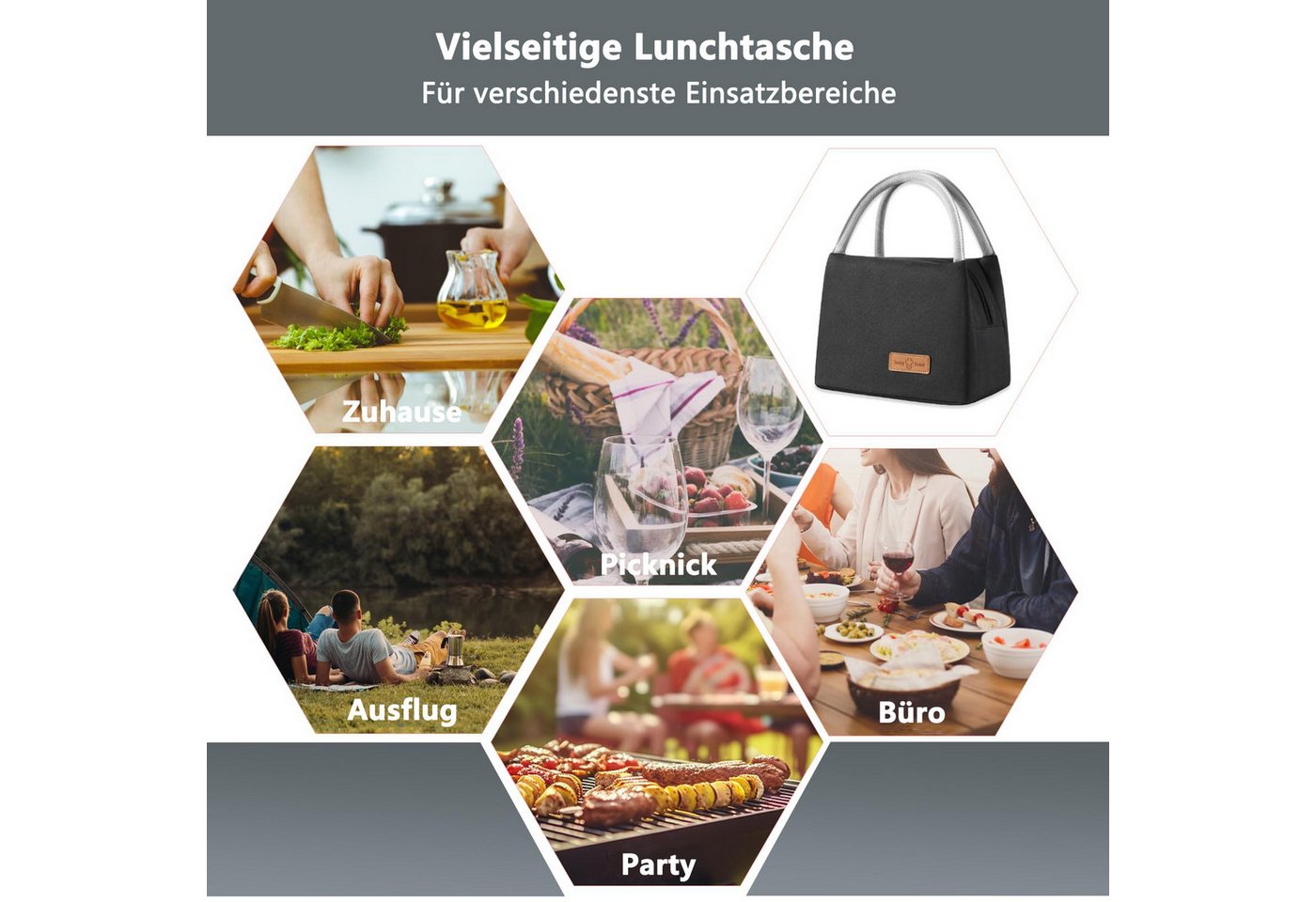 Agger Kühltasche Lunchtasche Isolierte Lunchbox Bag, Wasserdicht Vespertasche, Kühltasche Herren Damen,Tragbar wasserdichtes Lunch Tasche – Bild 4 von 5