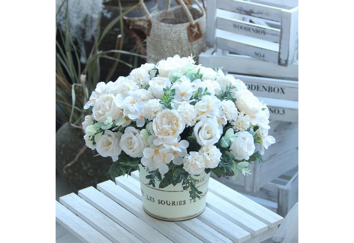 Kunstblumenstrauß 2 Bündel Kunstblumen, Seidenpfingstrosen Künstliche Rosen, Agger, Kunstblumenstrauß für Home Party Centerpiece Dekoration Hochzeit – Bild 5 von 5