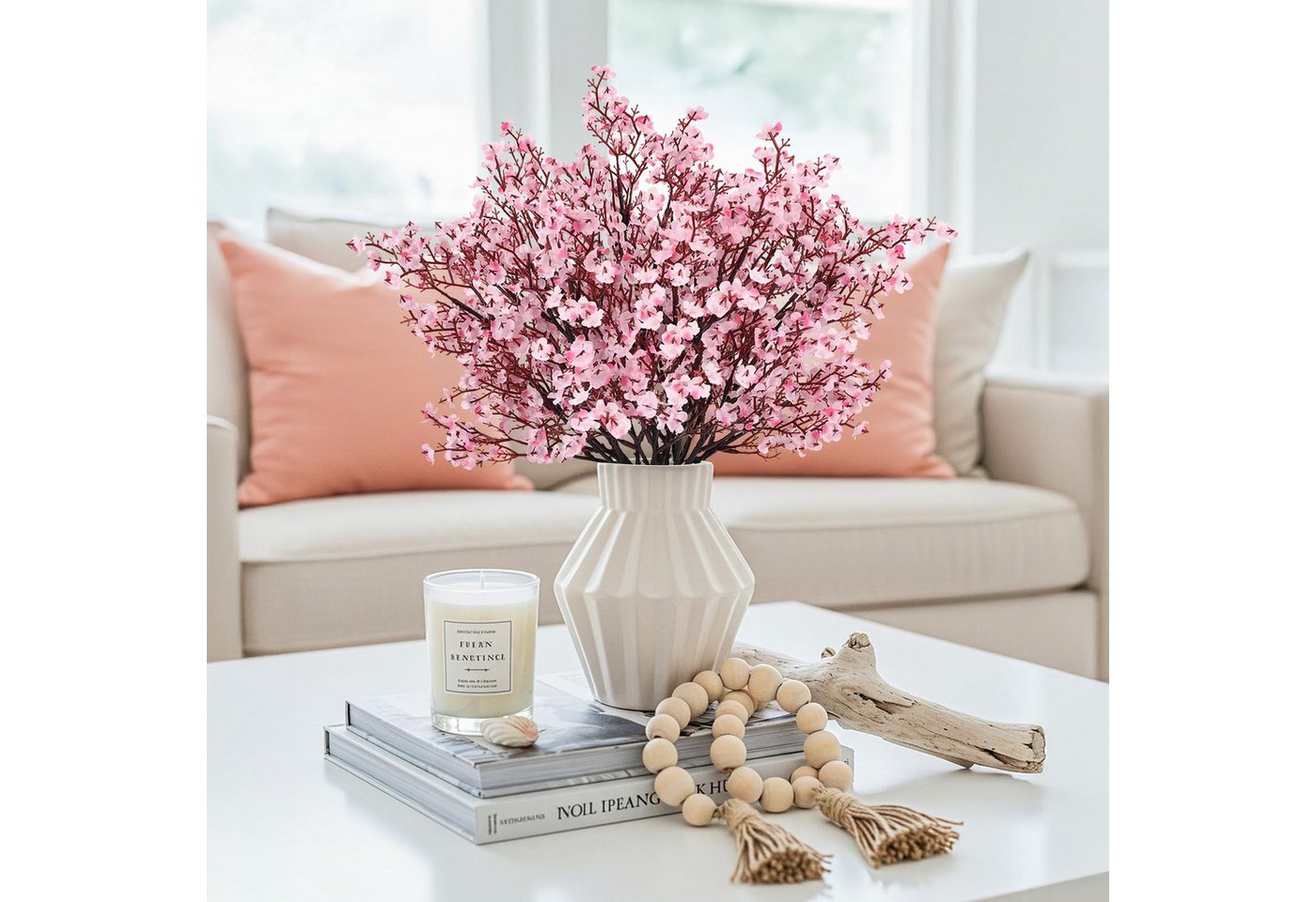 Kunstblumenstrauß 3 künstliche Kirschblütensträuße, künstliche Schleierkrautblumen, Agger, für Wohn- und Hochzeitsdekoration sowie DIY-Blumenarrangements – Bild 2 von 5