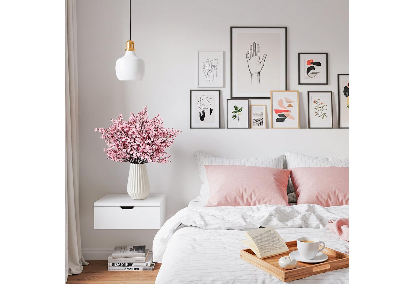 Kunstblumenstrauß 3 künstliche Kirschblütensträuße, künstliche Schleierkrautblumen, Agger, für Wohn- und Hochzeitsdekoration sowie DIY-Blumenarrangements – Bild 3 von 5