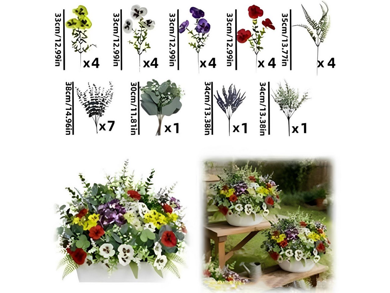 Kunstblumenstrauß 30er Set Künstliche Frühlingsblumen Outdoor, UV-beständige, Agger, Stiefmütterchen & Lavendel in Lila, Kunstblumenstrauß – Bild 2 von 5