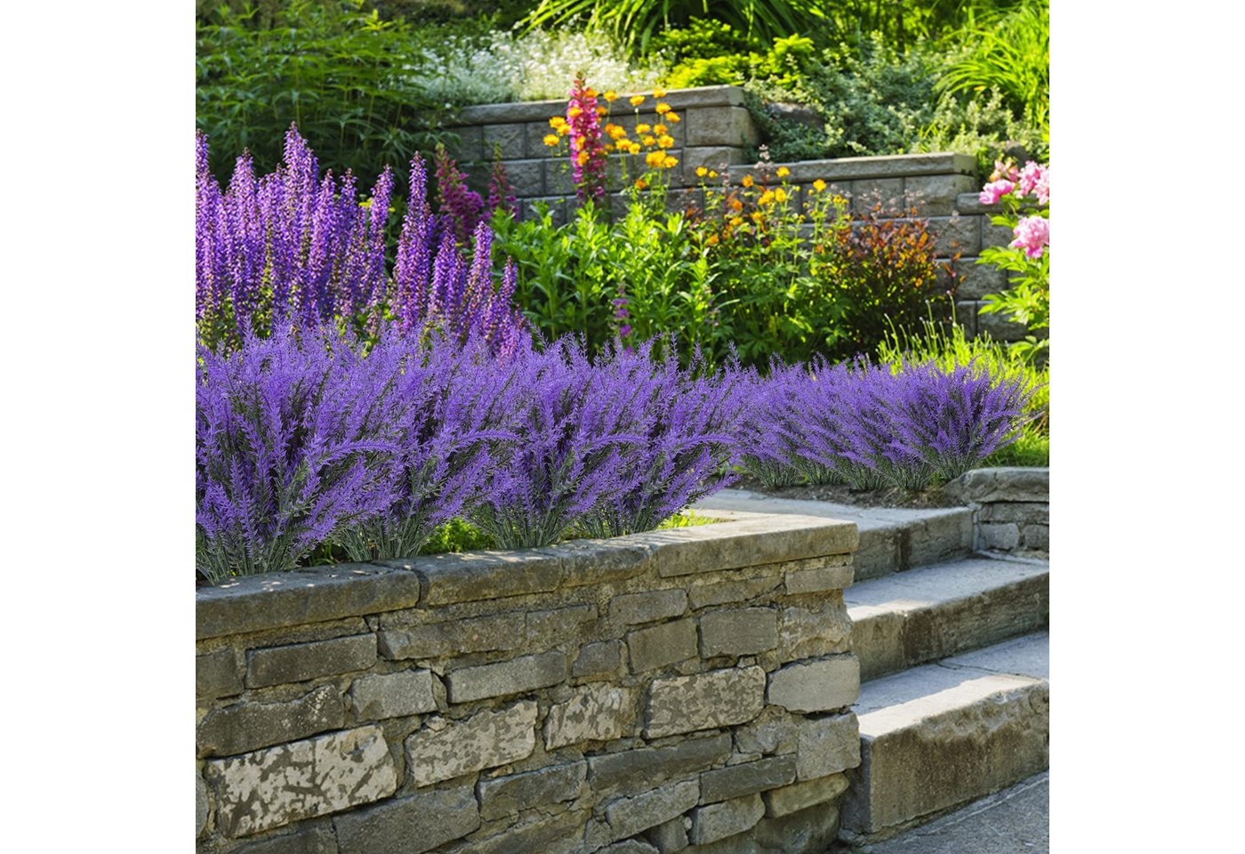 Kunstblumenstrauß 4 Bündel künstliche Lavendelsträuße, künstliche Lavendelblumen, Agger, Kunstlavendel, geeignet für Zuhause, Hochzeiten und Außendekorationen – Bild 4 von 5
