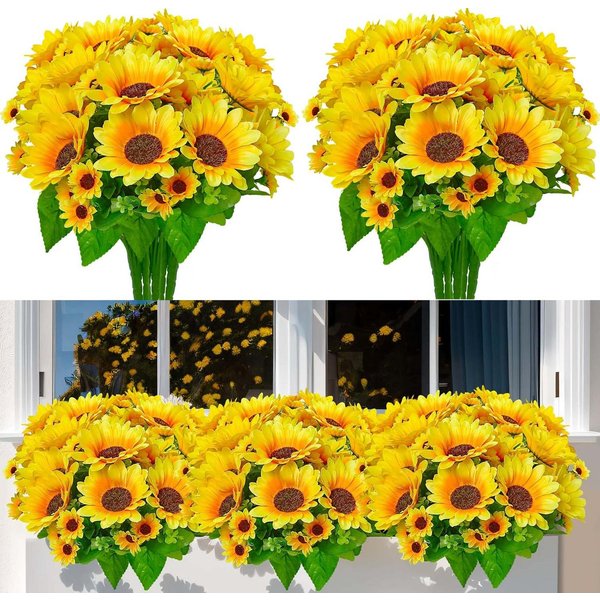 Kunstblumenstrauß 4 Bündel Kunstblumen Deko Sonnenblumen Künstlich, Agger