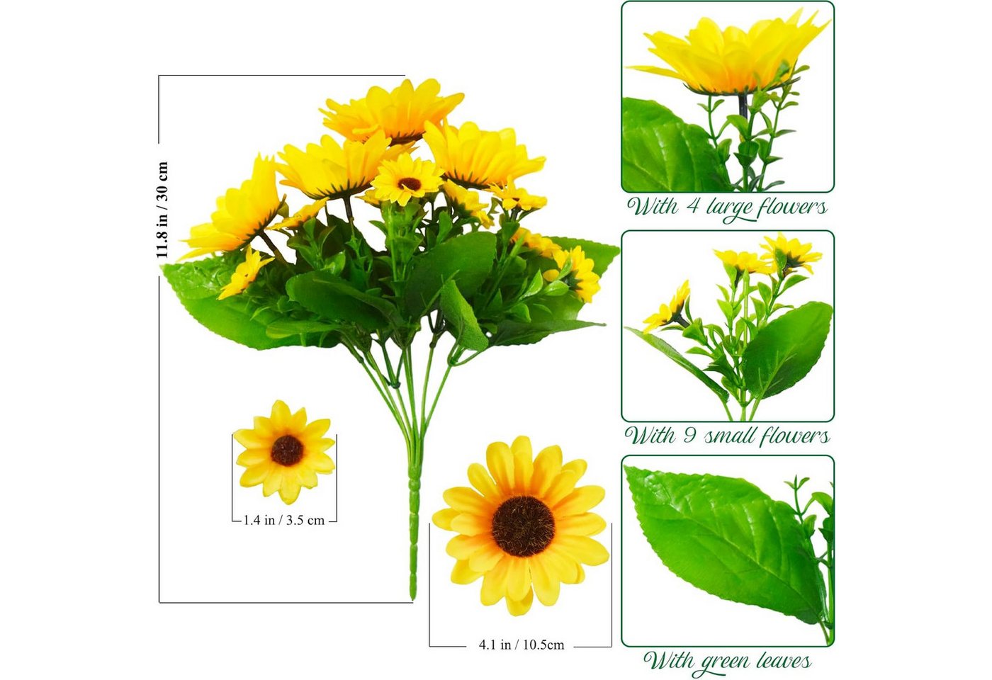 Kunstblumenstrauß 4 Bündel Kunstblumen Deko Sonnenblumen Künstlich, Agger – Bild 2 von 5