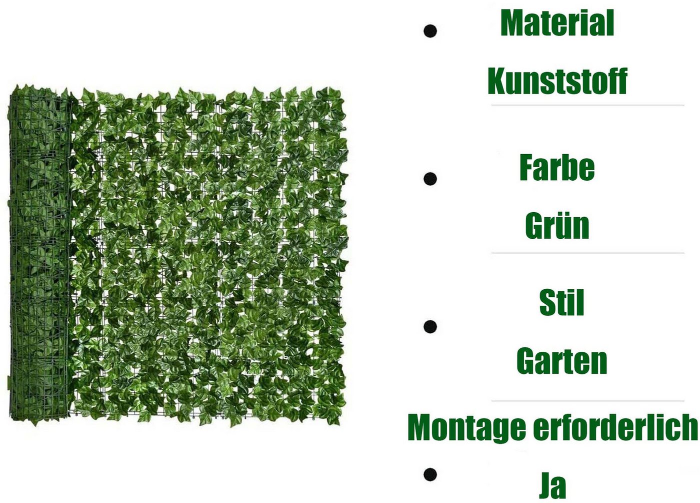 Kunstranke Efeu Garten Sichtschutz für Außenbereich Windschutz lärmschutz, Agger, Höhe 300 cm – Bild 2 von 5