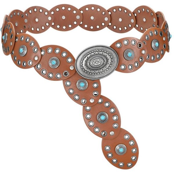 Agger Ledergürtel Damen-Western-Gürtel, breiter Dischgürtel mit Türkis Boho-Concho-Ledergürtel für Kleider, Cowgirl- und Country-Stil