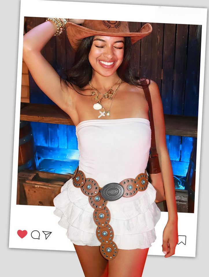 Agger Ledergürtel Damen-Western-Gürtel, breiter Dischgürtel mit Türkis Boho-Concho-Ledergürtel für Kleider, Cowgirl- und Country-Stil – Bild 2 von 5