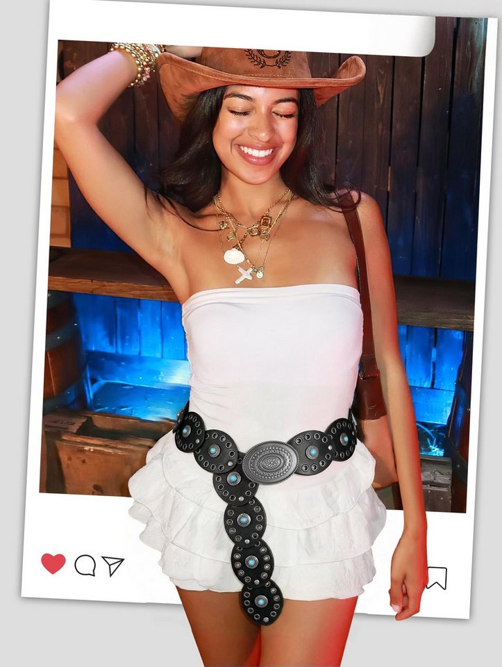 Agger Ledergürtel Damen-Western-Gürtel, breiter Dischgürtel mit Türkis Boho-Concho-Ledergürtel für Kleider, Cowgirl- und Country-Stil – Bild 3 von 5