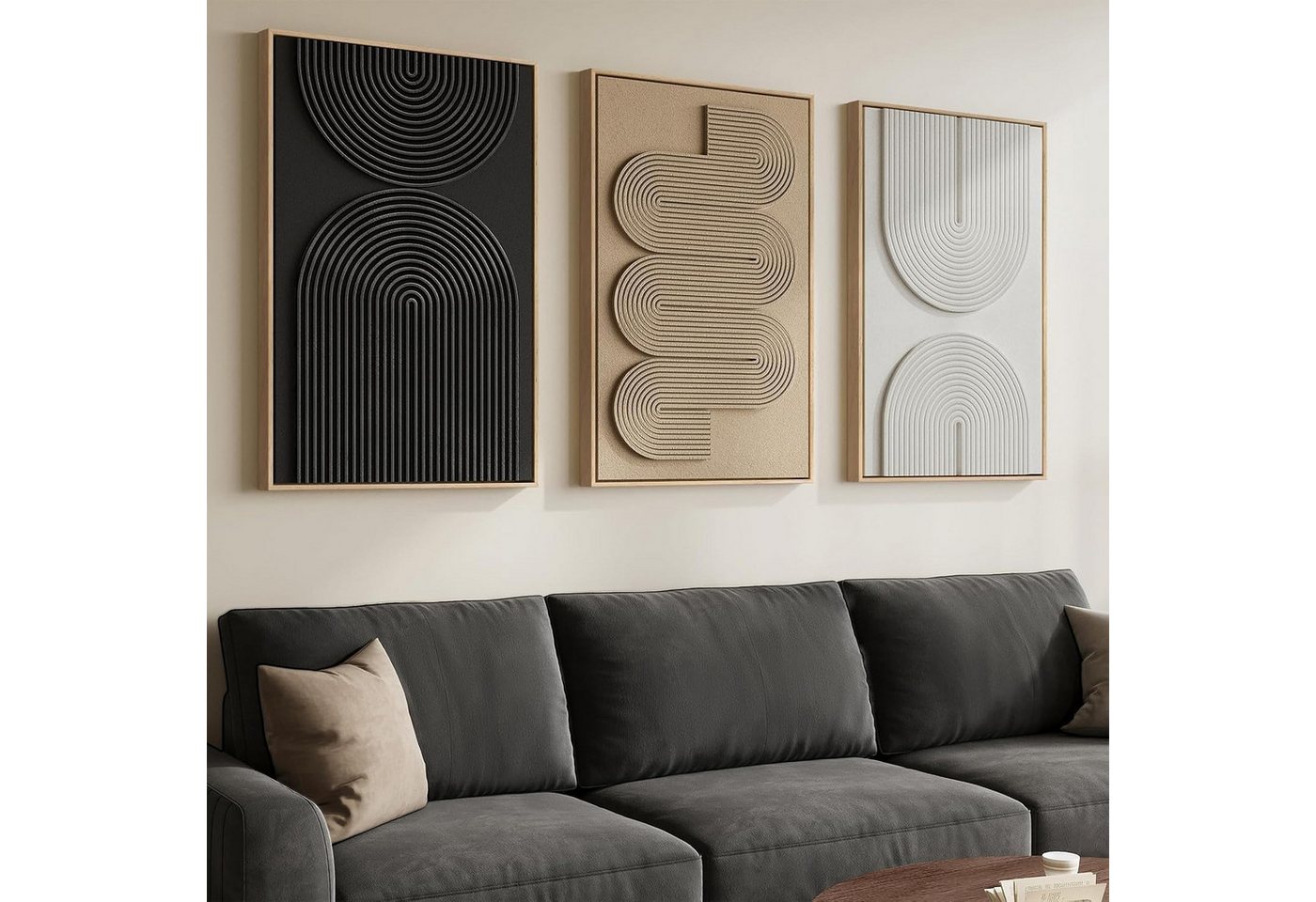 Agger Leinwandbild 3-teiliges Set geometrischer Leinwandbilder, 60 × 90 cm, Abstraktes Kunstbild, geeignet zur Dekoration von Flur und Büro – Bild 2 von 5