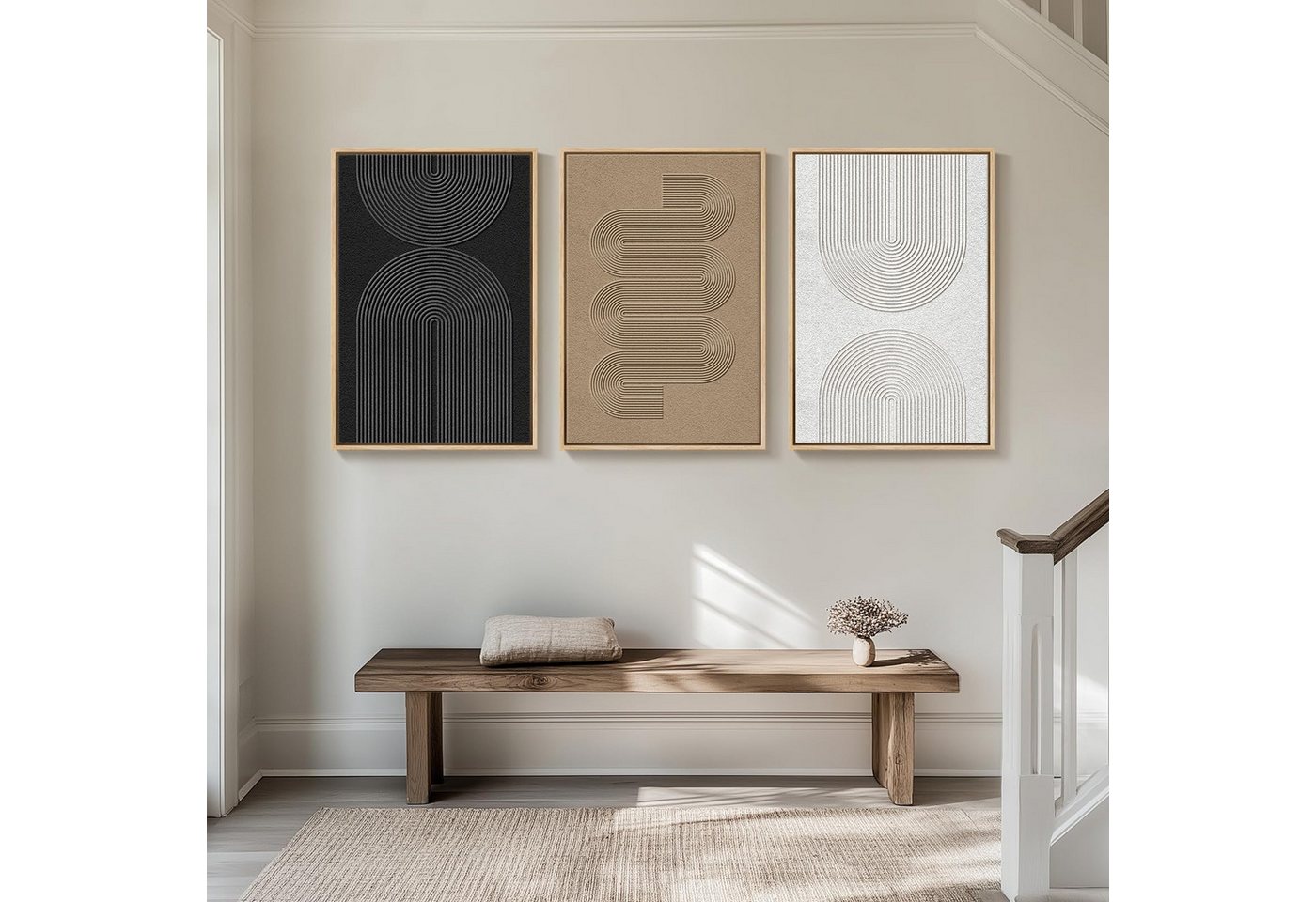 Agger Leinwandbild 3-teiliges Set geometrischer Leinwandbilder, 60 × 90 cm, Abstraktes Kunstbild, geeignet zur Dekoration von Flur und Büro – Bild 4 von 5