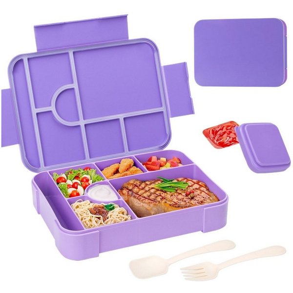 Agger Lunchbox Brotdose Kinder mit Fächern, 1330ML Jausenbox Kinder (Löffel & Gabel), Kinder Brotdose,Kinderfreundliche Verriegelung,BPA-Frei,Auslaufsicher