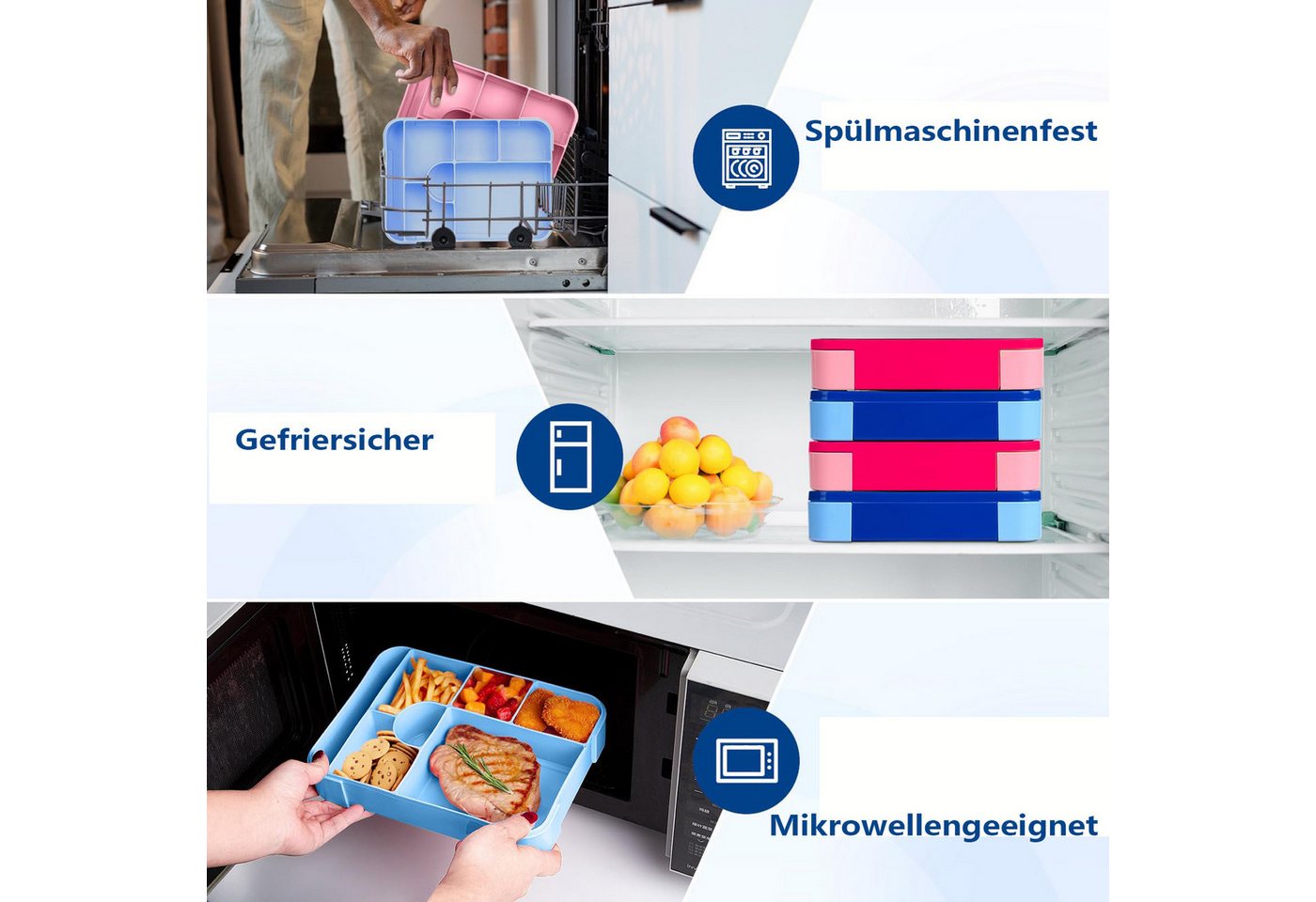 Agger Lunchbox Brotdose Kinder mit Fächern, 1330ML Jausenbox Kinder (Löffel & Gabel), Kinder Brotdose,Kinderfreundliche Verriegelung,BPA-Frei,Auslaufsicher – Bild 4 von 5