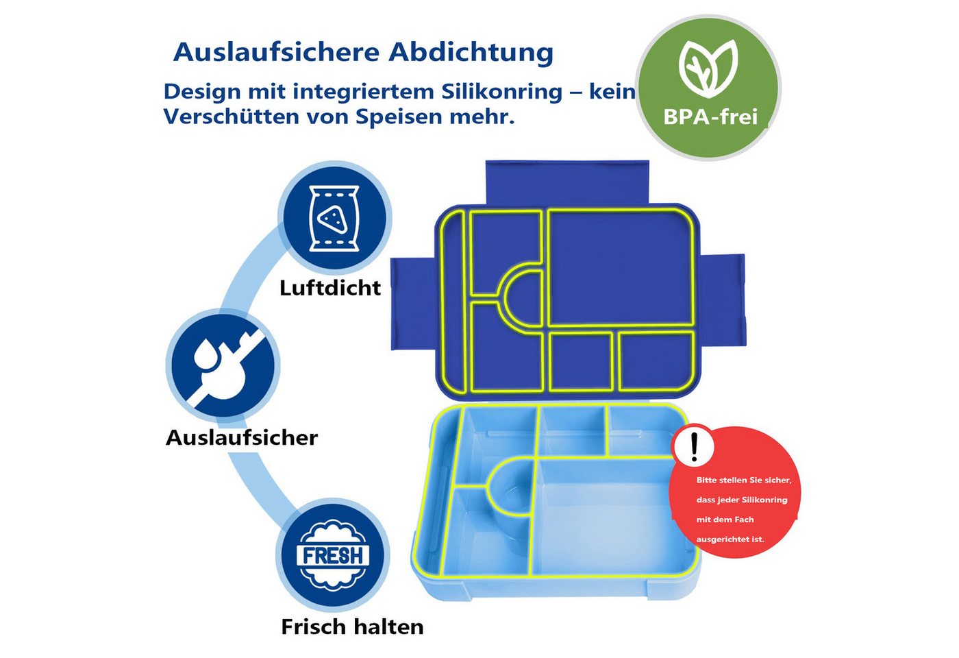 Agger Lunchbox Brotdose Kinder mit Fächern, 1330ML Jausenbox Kinder (Löffel & Gabel), Kinder Brotdose,Kinderfreundliche Verriegelung,BPA-Frei,Auslaufsicher – Bild 3 von 5