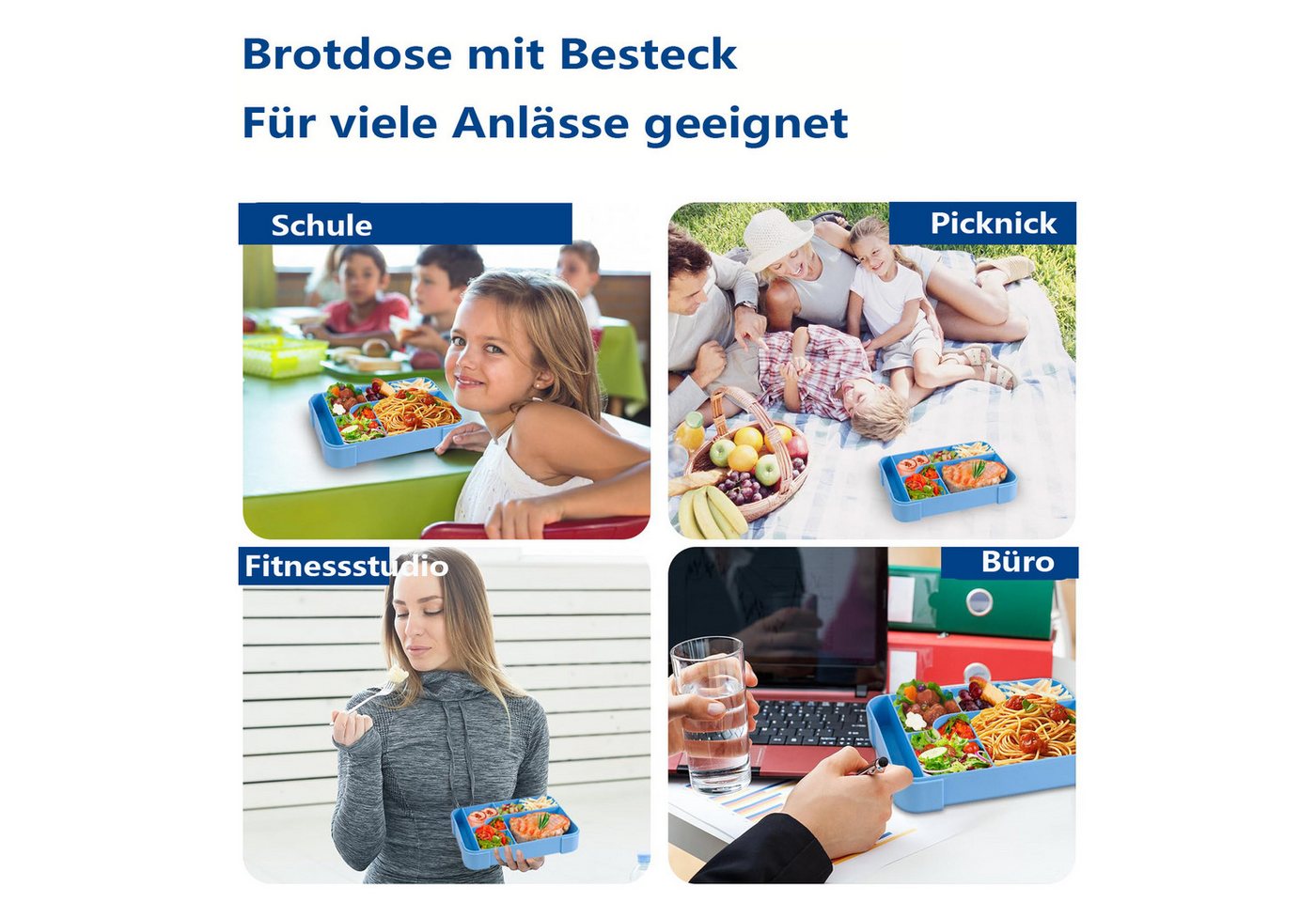 Agger Lunchbox Brotdose Kinder mit Fächern, 1330ML Jausenbox Kinder (Löffel & Gabel), Kinder Brotdose,Kinderfreundliche Verriegelung,BPA-Frei,Auslaufsicher – Bild 5 von 5