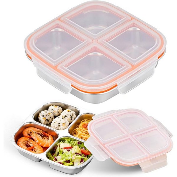 Agger Lunchbox Snackbox mit Fächern Edelstahl, Wiederverwendbare Snackdose für Kinder