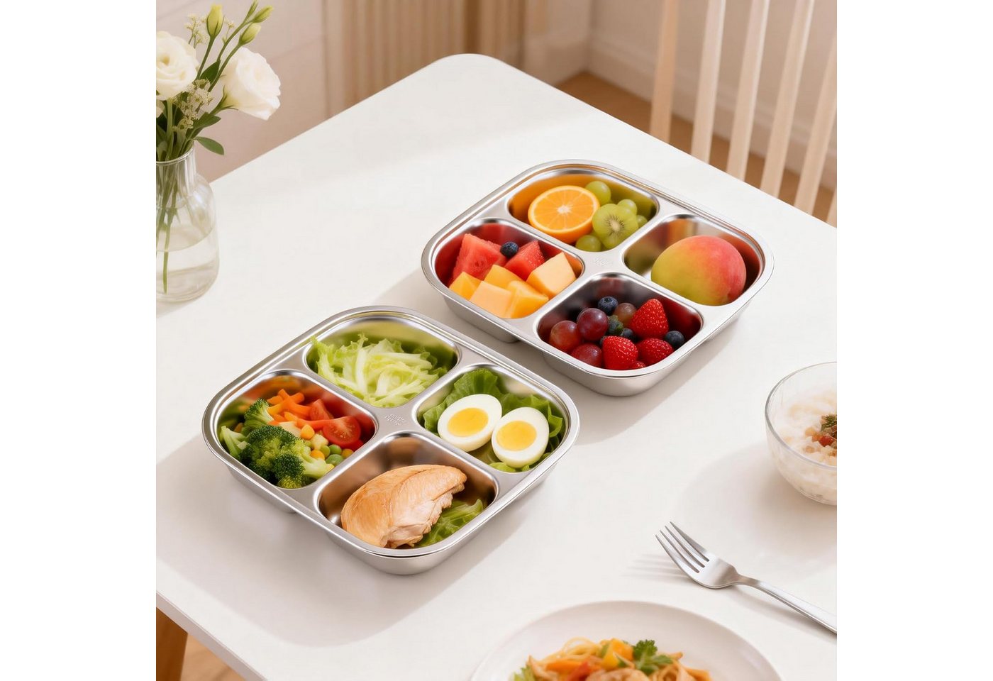 Agger Lunchbox Snackbox mit Fächern Edelstahl, Wiederverwendbare Snackdose für Kinder – Bild 3 von 5