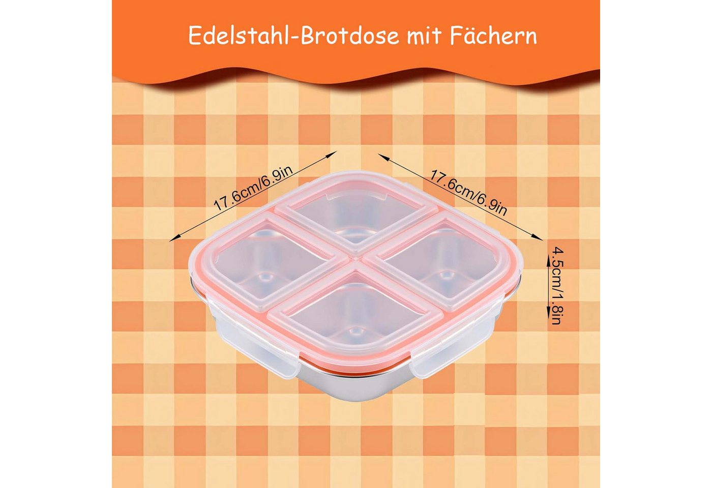 Agger Lunchbox Snackbox mit Fächern Edelstahl, Wiederverwendbare Snackdose für Kinder – Bild 5 von 5