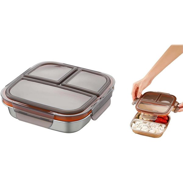 Agger Lunchbox Snackbox mit Fächern Edelstahl, Wiederverwendbare Snackdose für Kinder
