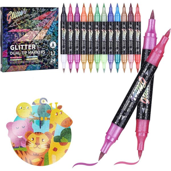 Agger Marker Glitzerstifte Set mit Doppelspitze – Metallische Filzstifte, (12-tlg), für DIY, Karten, Malbücher, Scrapbooking & Handlettering