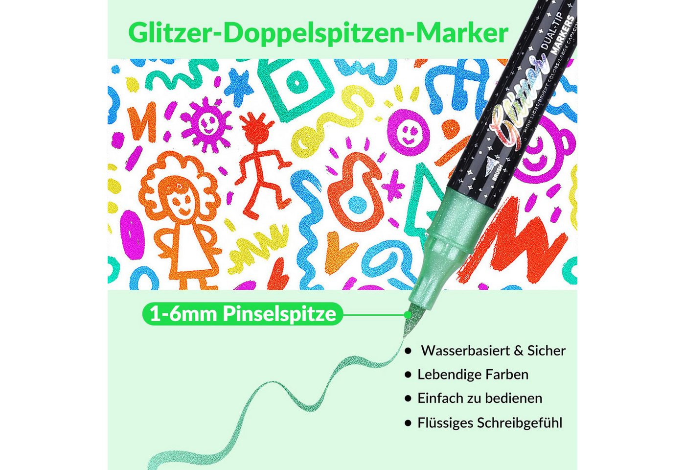 Agger Marker Glitzerstifte Set mit Doppelspitze – Metallische Filzstifte, (12-tlg), für DIY, Karten, Malbücher, Scrapbooking & Handlettering – Bild 3 von 5