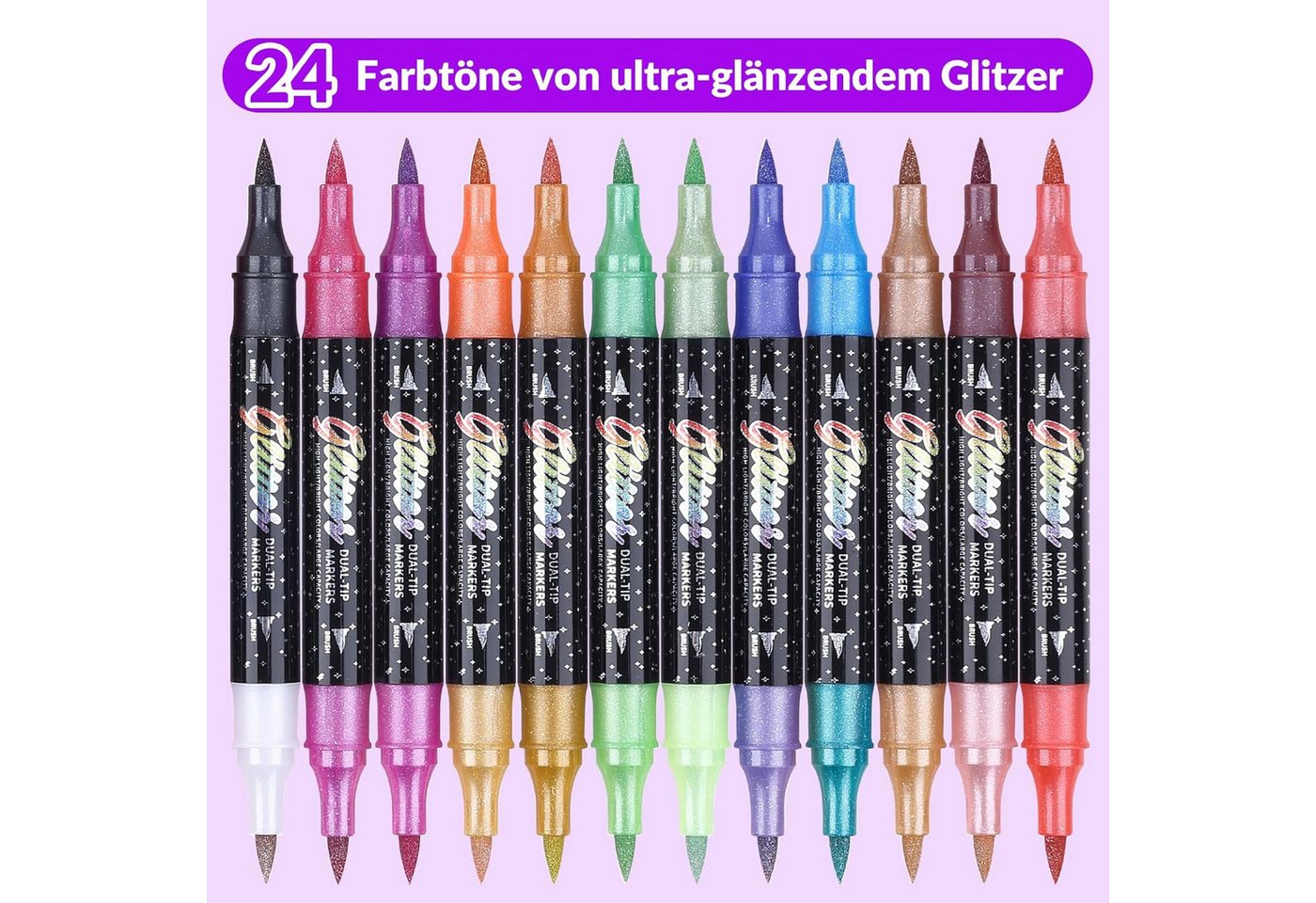 Agger Marker Glitzerstifte Set mit Doppelspitze – Metallische Filzstifte, (12-tlg), für DIY, Karten, Malbücher, Scrapbooking & Handlettering – Bild 5 von 5