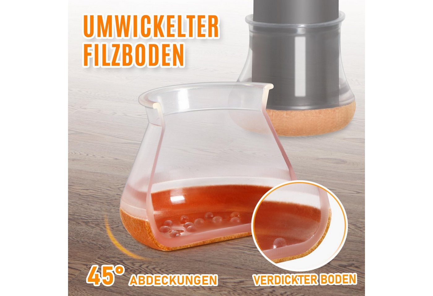Agger Möbelfuß 24 Stück Stuhlbeinkappen, Schutzkappen für Stuhlbeine Mit Filz, Filzgleiter, Silikon Schutzkappen für Stuhlbeine Schräge – Bild 4 von 5
