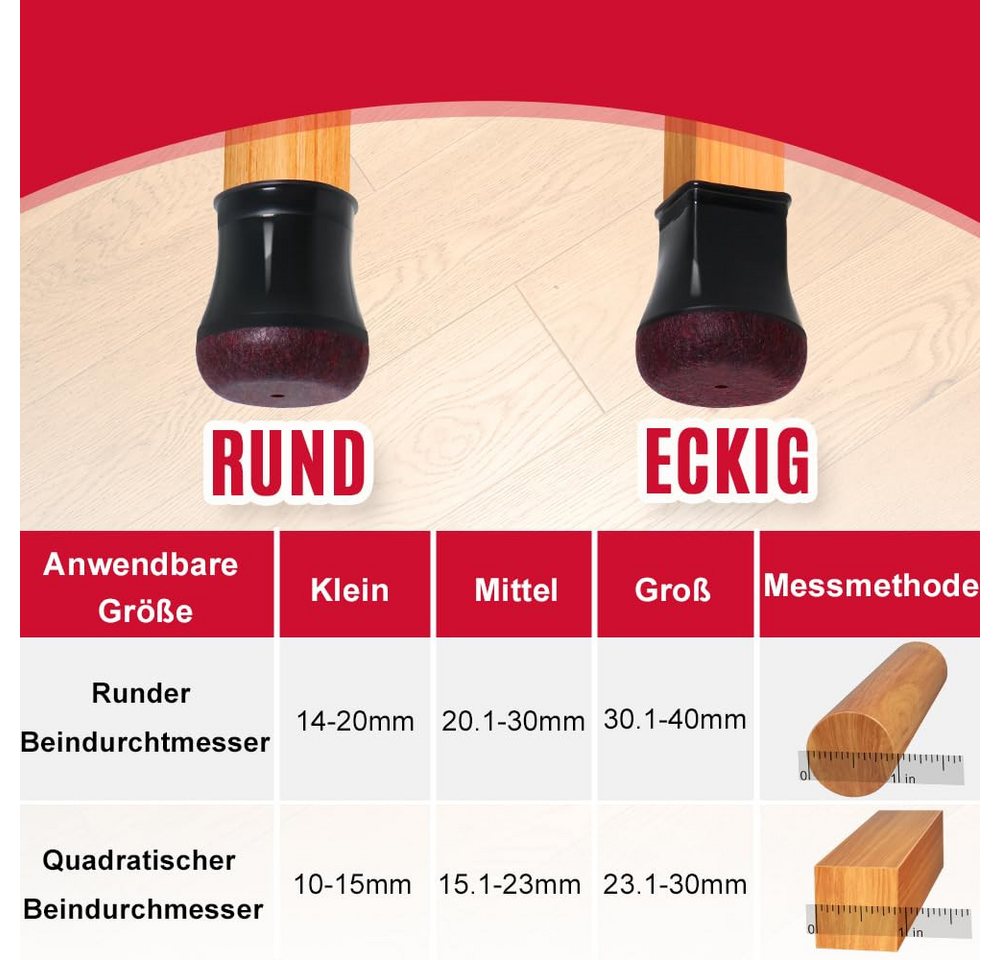 Agger Möbelfuß 24 Stück Stuhlbeinkappen, Schutzkappen für Stuhlbeine Mit Filz, Filzgleiter, Silikon Schutzkappen für Stuhlbeine Schräge – Bild 2 von 5