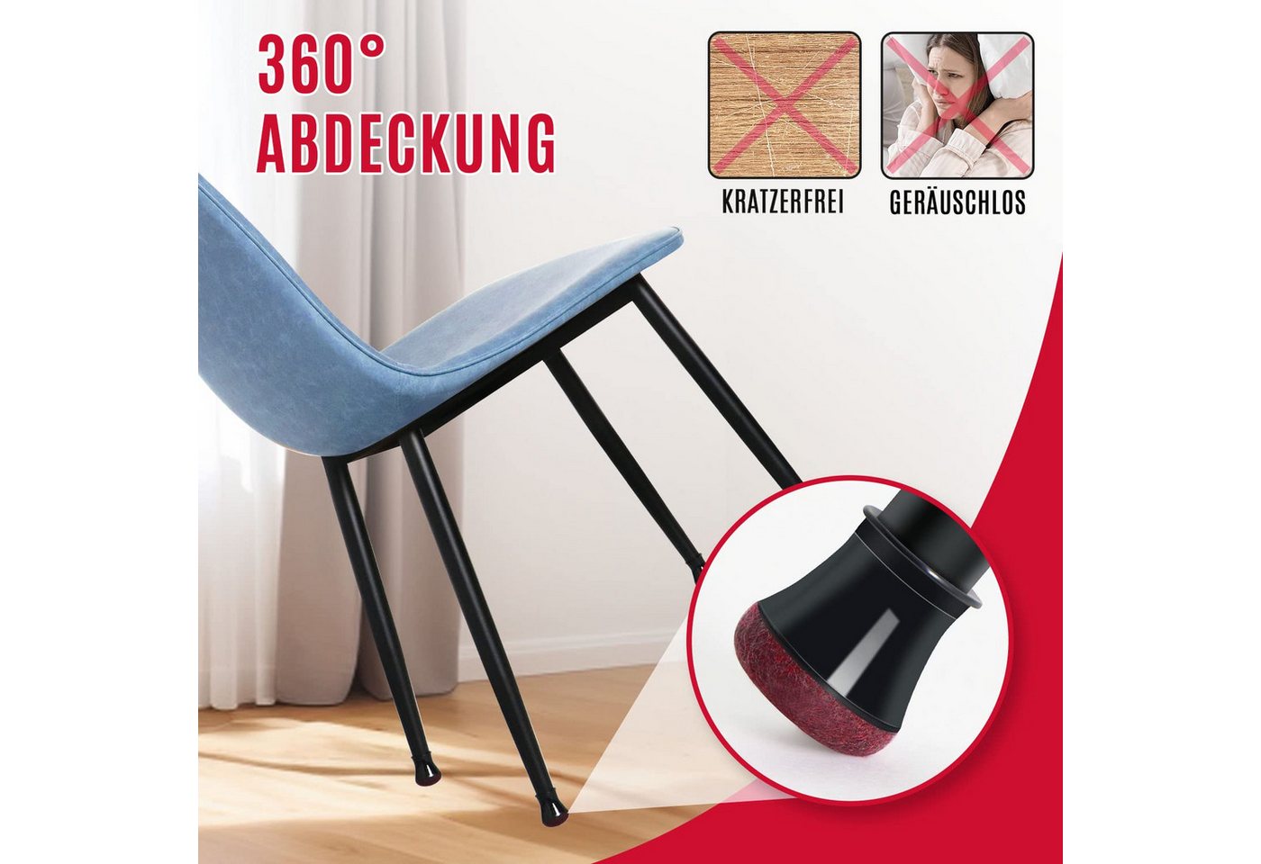 Agger Möbelfuß 24 Stück Stuhlbeinkappen, Schutzkappen für Stuhlbeine Mit Filz, Filzgleiter, Silikon Schutzkappen für Stuhlbeine Schräge – Bild 3 von 5